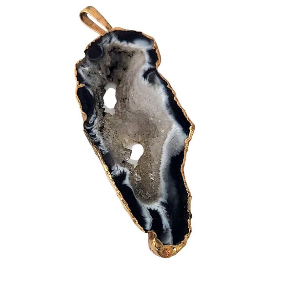 Jewelry Pendant 14k Gold Dipped Geode Crystal 6.8 oz 30m x 15m Blue Black White
